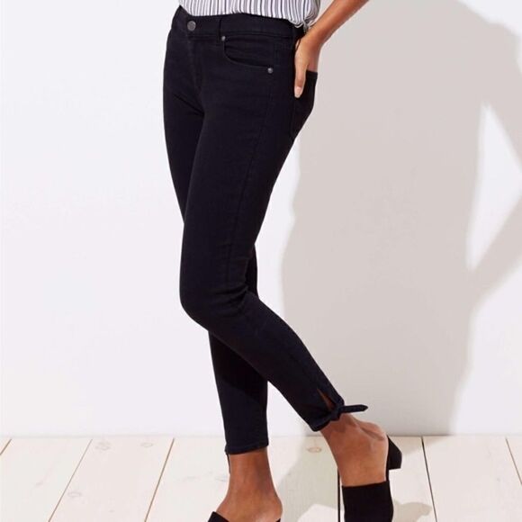 Made & Loved LOFT Skinny Jeans with Tie in Black, size 24 - VGUC - Picture 1 of 16